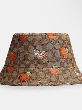 NEW Coach SIGNATURE RETRO ORANGE PRINT BUCKET HAT M/L CAP90 - NWT